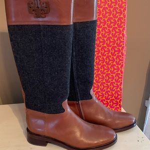 Tory Burch Brown and Gray Over the Knee Boots